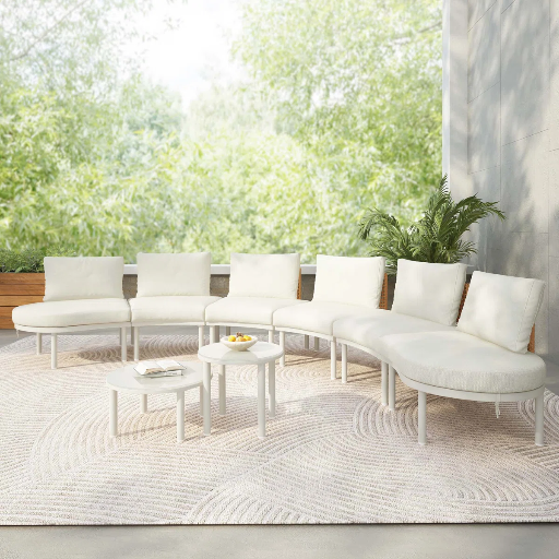 8-Piece Ebern Designs Perica Curved Outdoor Sectional Set (Beige)