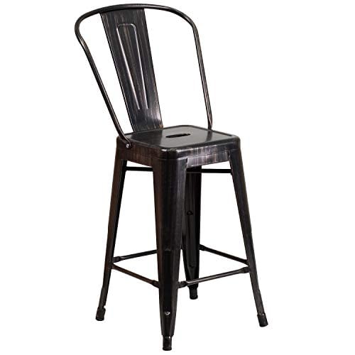 Flash Furniture 24 in Metal Counter Stool, Black-Antique Gold Deal