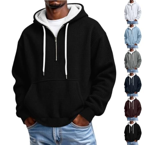 Men's Quarter Zip Hoodie Waffle Knit Deal