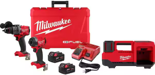 Milwaukee M18 FUEL 18-Volt Brushless Cordless Hammer Drill and Impact Driver Combo Kit (2-Tool) with Inflator