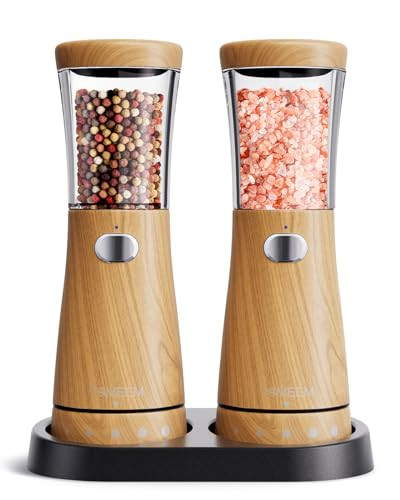 TOMEEM Electric Salt and Pepper Grinder Set with Storage Base