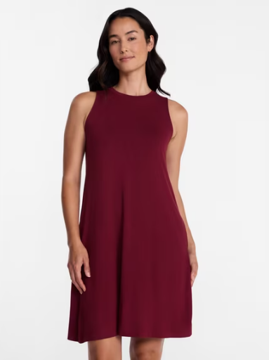 Time and Tru Women's Sleeveless Knit Swing Dress, XS-XXXL, Wine Punch Deal