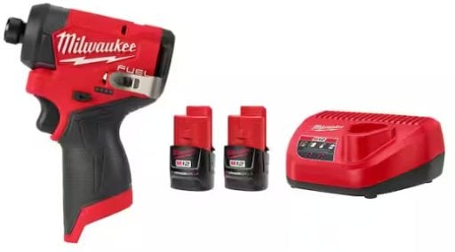 Milwaukee M12 FUEL 12V Lithium-Ion Brushless Cordless 1/4 in. Hex Impact Driver w/M12 Compact 2.0 Ah Battery (2-Pack) Starter Kit Deal