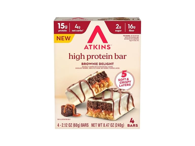 Atkins High Protein Bar, Brownie Delight, 4 Bars Deal