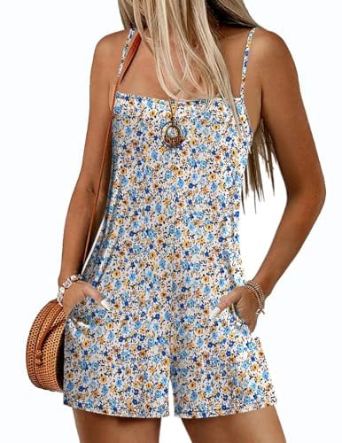Ekouaer Floral Beach Sleeveless Shorts Overalls  Deal