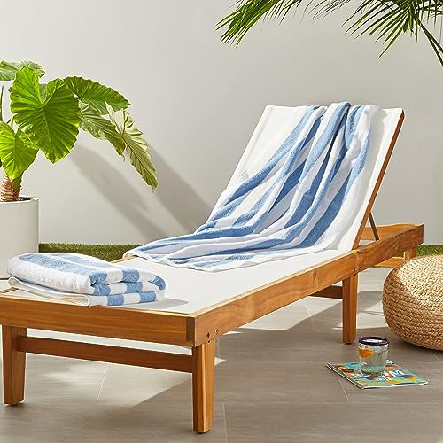 Amazon Basics Sky Blue Cabana Stripe Pool & Beach Towel, 2-Pack