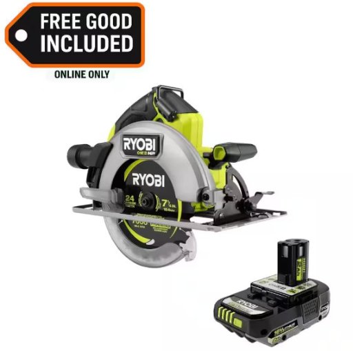 RYOBI ONE+ HP 18V Brushless Cordless 7-1/4 in. Circular Saw with FREE 2.0 Ah HIGH PERFORMANCE Battery
