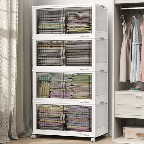 Broview Stackable Container Bins w/ Wheels 4-Ct 120Qt (480qt Total)