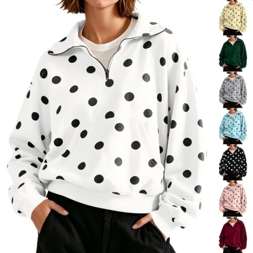 Quarter Zip Pullover Polka Dot Sweatshirt Deal