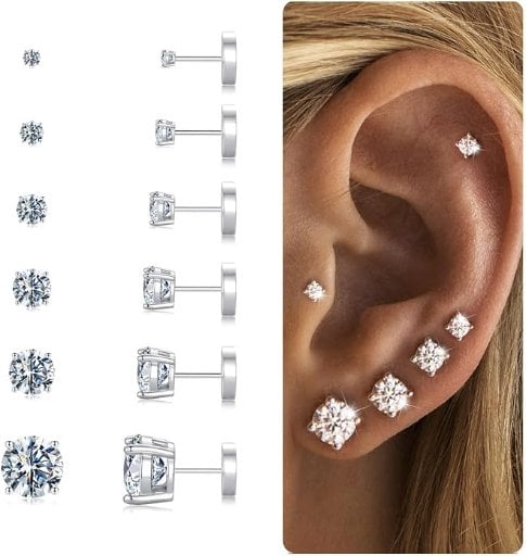 Flat Back Earrings - 6-Pairs  Deal
