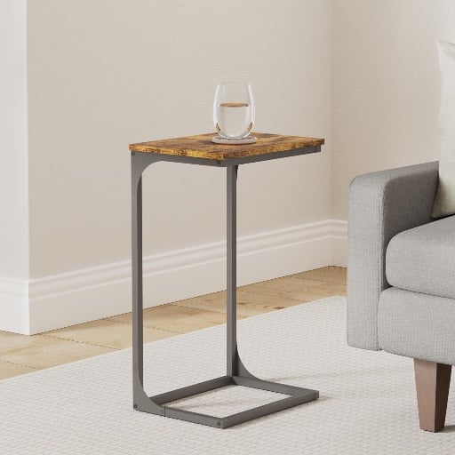 VASAGLE C-Shaped End Table Rustic Brown and Black