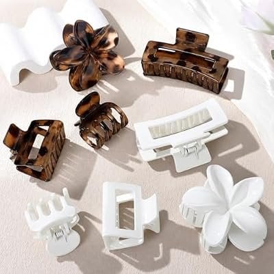 8 Pcs Neutral Matte Hair Claw Clips Set Deal