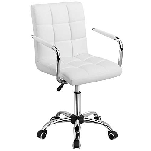 Yaheetech White PU Leather Mid-Back Office Chair