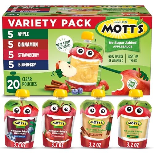 Mott’s No Sugar Added Applesauce Variety Pack, 4 Flavors, 20 Count