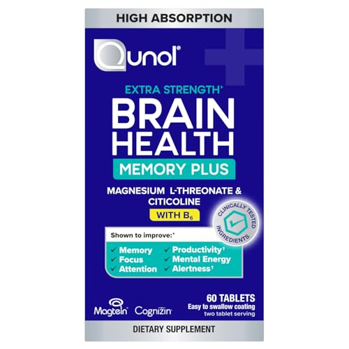 Qunol Brain Health Memory Plus w/Magtein, Cognizin & Vitamin B6 60-Count