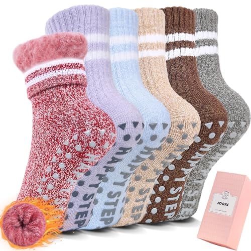 HUGSWEET Kids' Fuzzy Slipper Socks 6-Pairs (6-12 Years, Multicolor) Deal