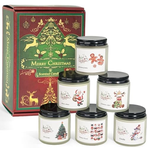 Christmas Scented Candles for Home, Soy Set, 6-Pack 21 oz Jar Deal