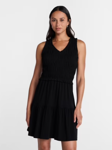 Time and Tru Women's Smocked Sleeveless Mini Dress with Ruffle Trim Deal