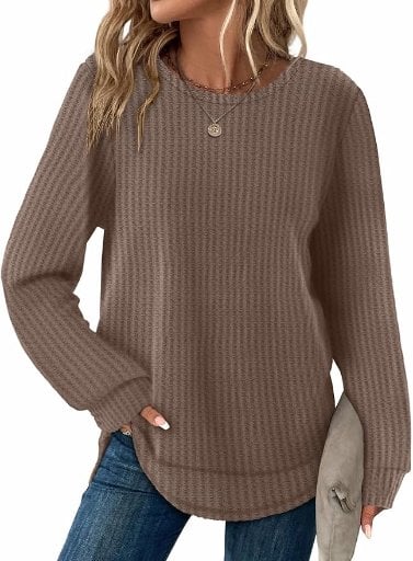 WIHOLL Waffle Knit Long Sleeve Tops for Women Deal