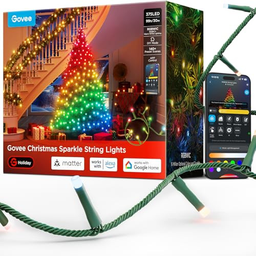 Govee Christmas Sparkle String Lights 99ft RGBWIC with 375 Bullet-Head LEDs