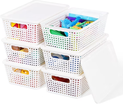 6-Pack Small Storage Basket w/ Lid & Handle (Cream White) Deal
