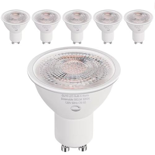 6-Pack GU10 Dimmable LED Bulbs 6W (50W) 3000K Soft White