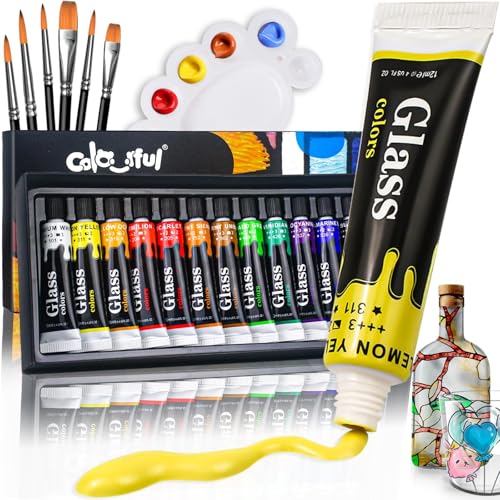 Colorful Stain Glass Paint Set 12 Colors 0.4 oz Deal