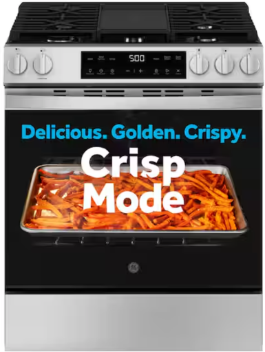 GE 30 in. 5-Burners Slide-In Gas Range in Stainless Steel with Crisp Mode