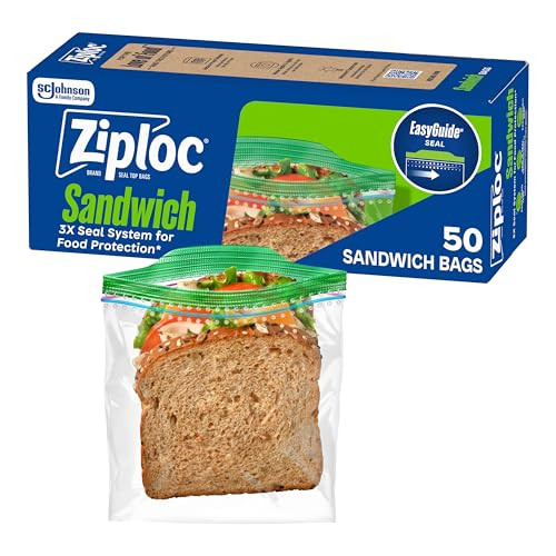 Ziploc Sandwich Bags  w/ EasyGuide Texture, 50 Count