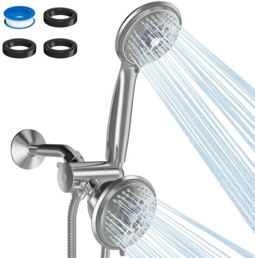 GPED Dual Shower Head Combo with 35-Settings & 60" Stainless Steel Hose