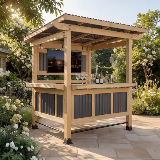 Outdoor Gazebo w/ Cedar Frame, PVC Roof & Dual Bar Counter 7' x 6' Deal