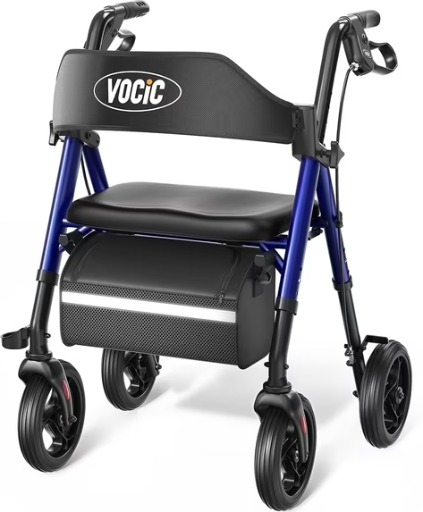 Vocic Heavy Duty Rollator Walker w/ Seat & Storage Bag (350lb Capacity, Blue) Deal