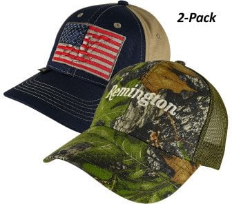 Winchester American Flag (Navy/Khaki) + Remington Meshback Cap (Moobs/OD Green) 2-Pack
