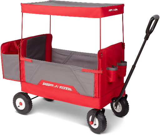 Radio Flyer 3-in-1 All-Terrain EZ Fold Wagon w/ Canopy (Red & Gray)