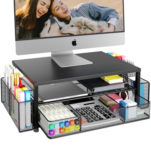 OPNICE 2-Tier Monitor Stand Riser w/ Drawer & Pen Holders Deal