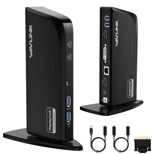 WAVLINK 12-in-1 DisplayLink Docking Station - Triple Monitor 4K HDMI, 2K HDMI & 2K DVI