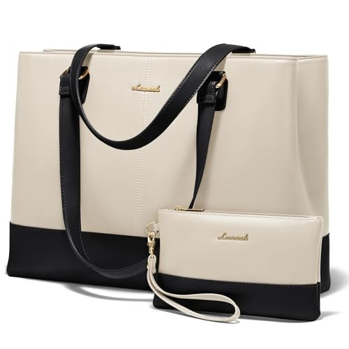 LOVEVOOK 15.6" Laptop Leather Tote Bag for Women