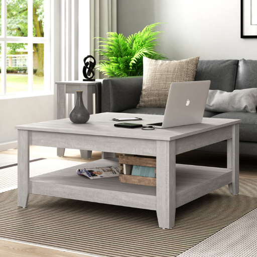 Lark Manor Weddel Basilico 34.8" Coffee Table w/ Storage (Dusty Gray Oak)
