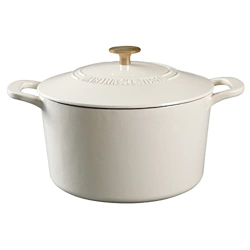 Martha Stewart Gatwick 7-Qt Enamel Cast Iron Dutch Oven (Linen White With Gold)