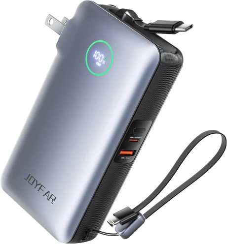 JOYFAR 25,000mAh GaN 65W Power Bank w/ Wall Plug & Retractable USB-C Cable