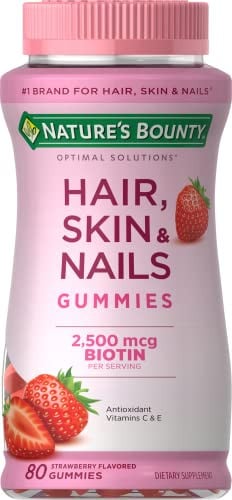 Nature's Bounty Optimal Solutions Hair, Skin & Nails Vitamin Gummies with Biotin, 80 Count 2-Pack Deal