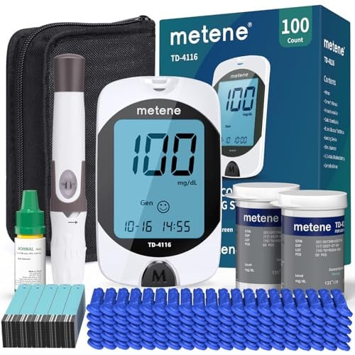Metene TD-4116 Blood Glucose Monitor Kit with 100 Glucometer Strips and 100 Lancets Deal