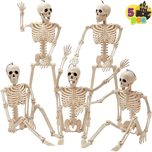 JOYIN 5 PCS Posable Halloween Skeleton Decor 16"