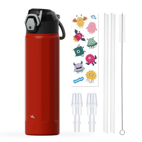 22-Oz Konokyo Insulated Stainless Steel Water Bottle w/ Push-Button Flip Lid & Straw