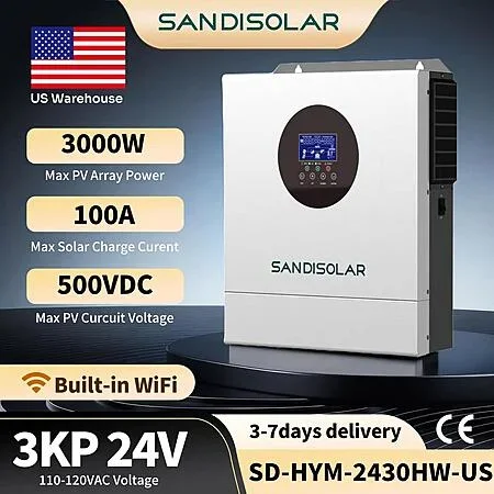 SANDISOLAR 3KW Hybrid Solar Inverter 110/120VAC Pure Sine Wave 24V MPPT 100A
