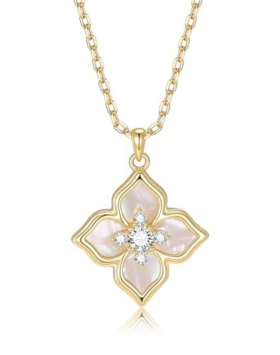 Four Leaf Necklace Dainty 14K Gold Plated Pendant Necklaces with Cubic Zirconia Deal