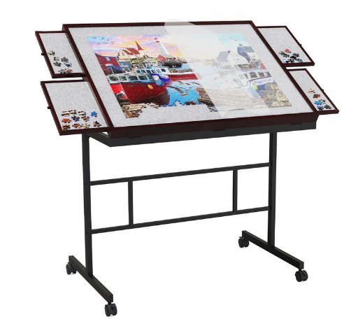 1500-Piece Jigsaw Puzzle Table w/ Drawers, Adjustable Tilt & Protective Cover