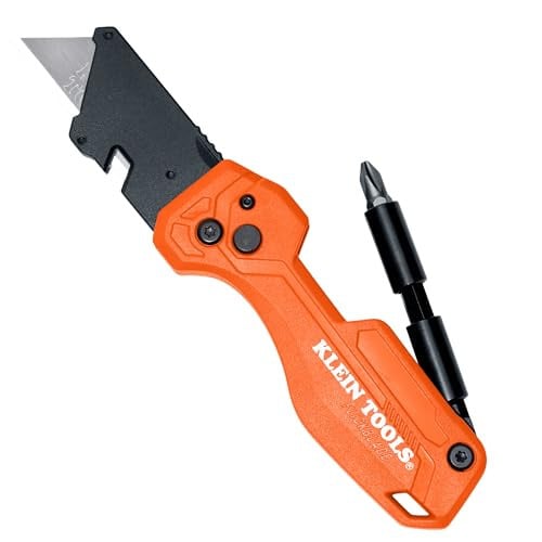 Klein Tools Folding FLICKBLADE Utility Knife w/ 1/4" Nut Driver & #2 Phillips Bit