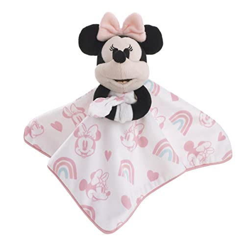 Disney Minnie Mouse White, Pink, and Aqua Rainbow and Heart Lovey Security Blanket