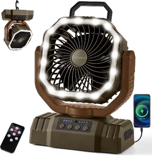 Portable Camping Fan with LED Lantern (Brown)